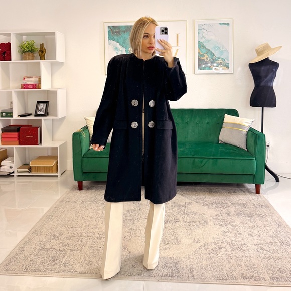 VALENTINO - Cashmere Wool Blend Rhinestone Buttons Coat #ski - Picture 4 of 12